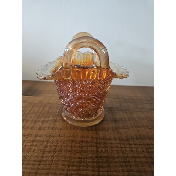 Vintage Dugan Diamond Marigold Carnival Glass 5" Basket - Picture 2 of 6